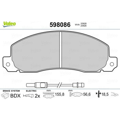 Valeo | Bremsbelagsatz, Scheibenbremse | 598086