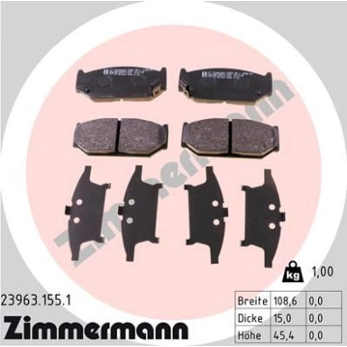 Zimmermann | Bremsbelagsatz, Scheibenbremse | 23963.155.1