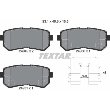 Textar | Bremsbelagsatz, Scheibenbremse | 2494901