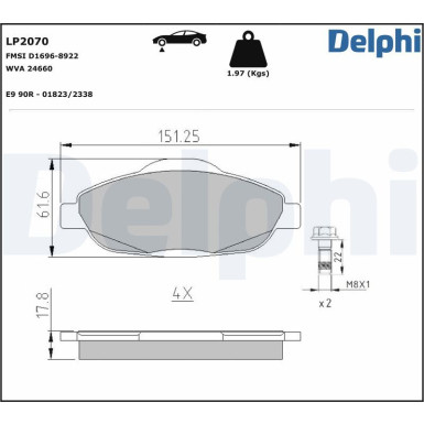 Delphi | Bremsbelagsatz, Scheibenbremse | LP2070