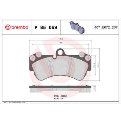 Brembo | Bremsbelagsatz, Scheibenbremse | P 85 069