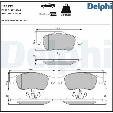 Delphi | Bremsbelagsatz, Scheibenbremse | LP2152