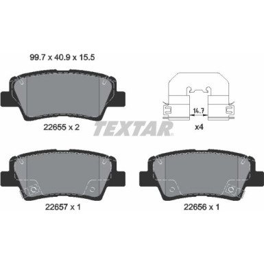 Textar | Bremsbelagsatz, Scheibenbremse | 2265501