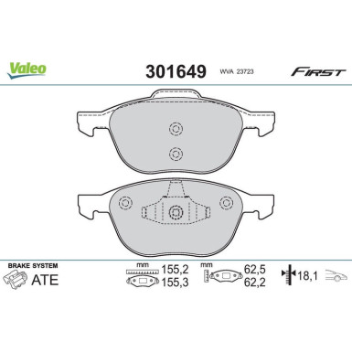 Valeo | Bremsbelagsatz, Scheibenbremse | 301649