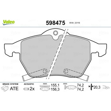 Valeo | Bremsbelagsatz, Scheibenbremse | 598475