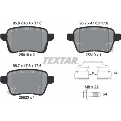 Textar | Bremsbelagsatz, Scheibenbremse | 2581802