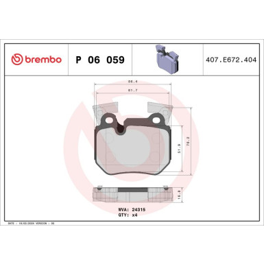 Brembo | Bremsbelagsatz, Scheibenbremse | P 06 059