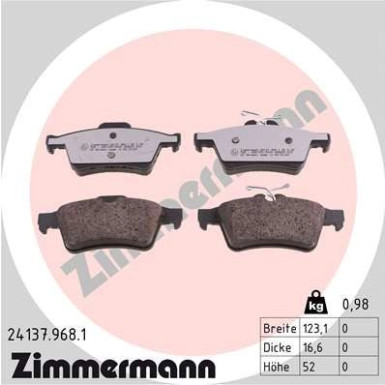 Zimmermann | Bremsbelagsatz, Scheibenbremse | 24137.968.1