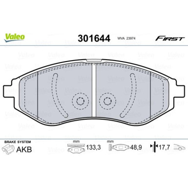 Valeo | Bremsbelagsatz, Scheibenbremse | 301644