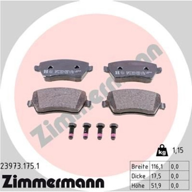 Zimmermann | Bremsbelagsatz, Scheibenbremse | 23973.175.1