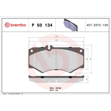 Brembo | Bremsbelagsatz, Scheibenbremse | P 50 134