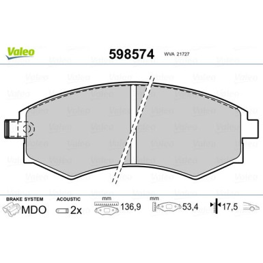 Valeo | Bremsbelagsatz, Scheibenbremse | 598574