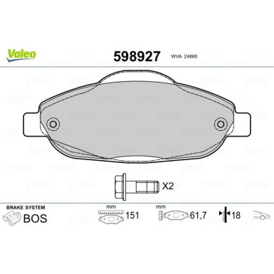 Valeo | Bremsbelagsatz, Scheibenbremse | 598927