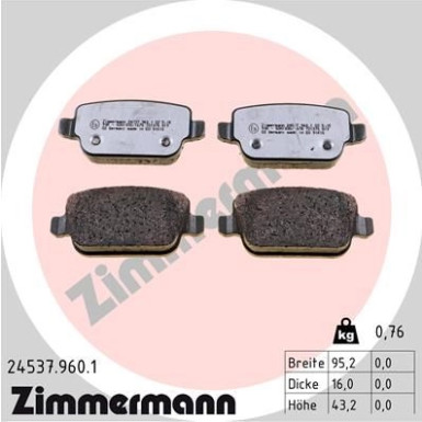 Zimmermann | Bremsbelagsatz, Scheibenbremse | 24537.960.1