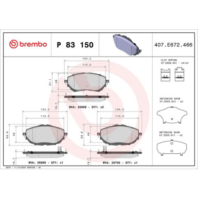 Brembo | Bremsbelagsatz, Scheibenbremse | P 83 150