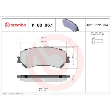 Brembo | Bremsbelagsatz, Scheibenbremse | P 68 067