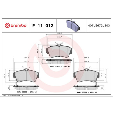 Brembo | Bremsbelagsatz, Scheibenbremse | P 11 012