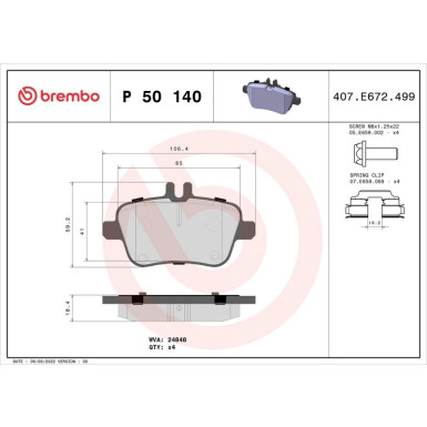 Brembo | Bremsbelagsatz, Scheibenbremse | P 50 140