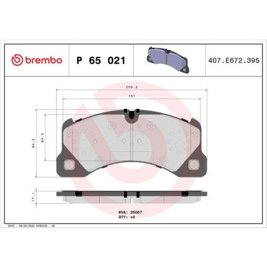 Brembo | Bremsbelagsatz, Scheibenbremse | P 65 021