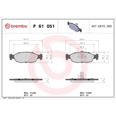 Brembo | Bremsbelagsatz, Scheibenbremse | P 61 051