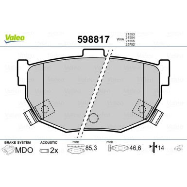 Valeo | Bremsbelagsatz, Scheibenbremse | 598817