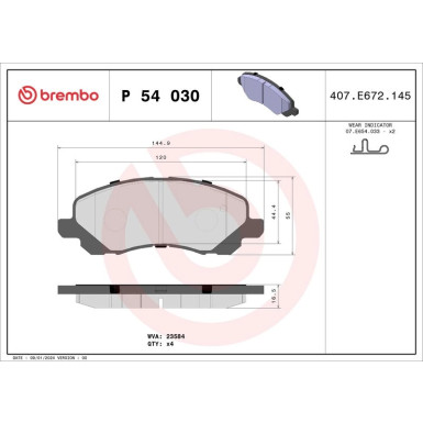 Brembo | Bremsbelagsatz, Scheibenbremse | P 54 030X