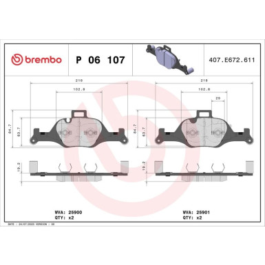 Brembo | Bremsbelagsatz, Scheibenbremse | P 06 107