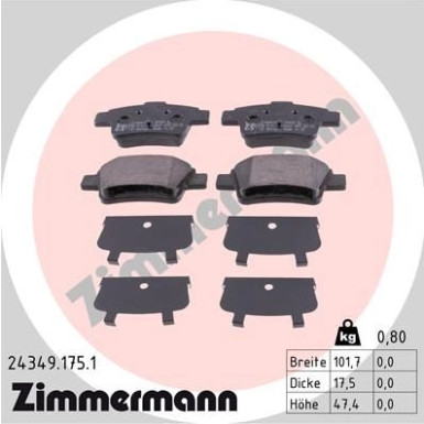 Zimmermann | Bremsbelagsatz, Scheibenbremse | 24349.175.1