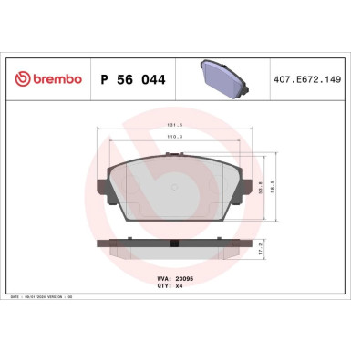 Brembo | Bremsbelagsatz, Scheibenbremse | P 56 044