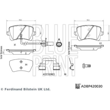 Blue Print | Bremsbelagsatz, Scheibenbremse | ADBP420030