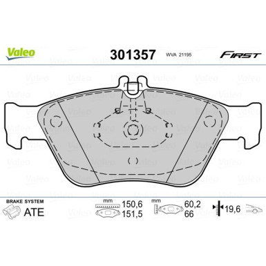 Valeo | Bremsbelagsatz, Scheibenbremse | 301357