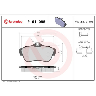 Brembo | Bremsbelagsatz, Scheibenbremse | P 61 095