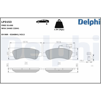 Delphi | Bremsbelagsatz, Scheibenbremse | LP3153