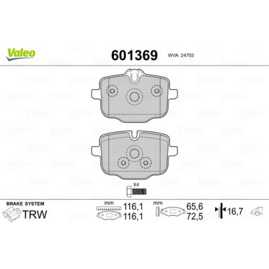 Valeo | Bremsbelagsatz, Scheibenbremse | 601369