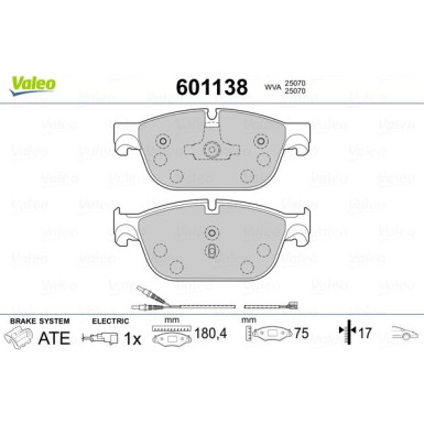 Valeo | Bremsbelagsatz, Scheibenbremse | 601138