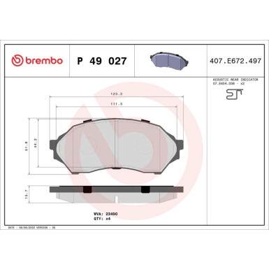 Brembo | Bremsbelagsatz, Scheibenbremse | P 49 027