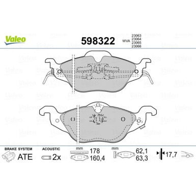 Valeo | Bremsbelagsatz, Scheibenbremse | 598322