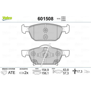 Valeo | Bremsbelagsatz, Scheibenbremse | 601508