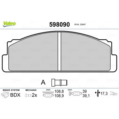 Valeo | Bremsbelagsatz, Scheibenbremse | 598090