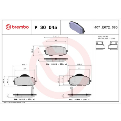 Brembo | Bremsbelagsatz, Scheibenbremse | P 30 045