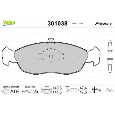 Valeo | Bremsbelagsatz, Scheibenbremse | 301038