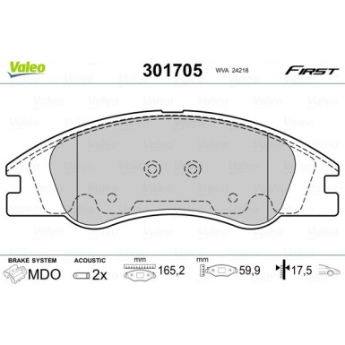 Valeo | Bremsbelagsatz, Scheibenbremse | 301705