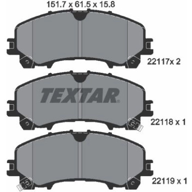 Textar | Bremsbelagsatz, Scheibenbremse | 2211701