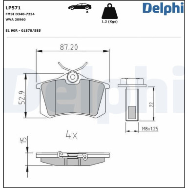 Delphi | Bremsbelagsatz, Scheibenbremse | LP571