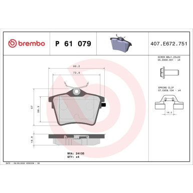 Brembo | Bremsbelagsatz, Scheibenbremse | P 61 079