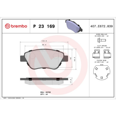 Brembo | Bremsbelagsatz, Scheibenbremse | P 23 169