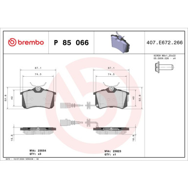 Brembo | Bremsbelagsatz, Scheibenbremse | P 85 066