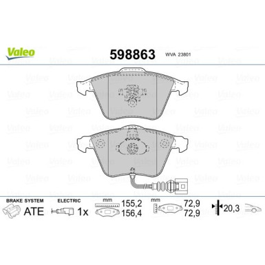 Valeo | Bremsbelagsatz, Scheibenbremse | 598863