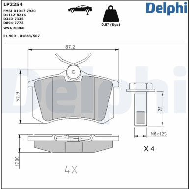 Delphi | Bremsbelagsatz, Scheibenbremse | LP2254