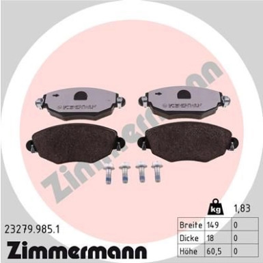 Zimmermann | Bremsbelagsatz, Scheibenbremse | 23279.985.1